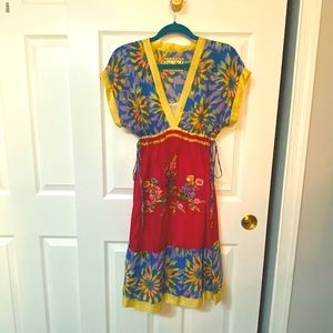 EUC Johnny Was Silk Embroidered Dress Size Medium M - Summery ☀️ Y2K 🌺